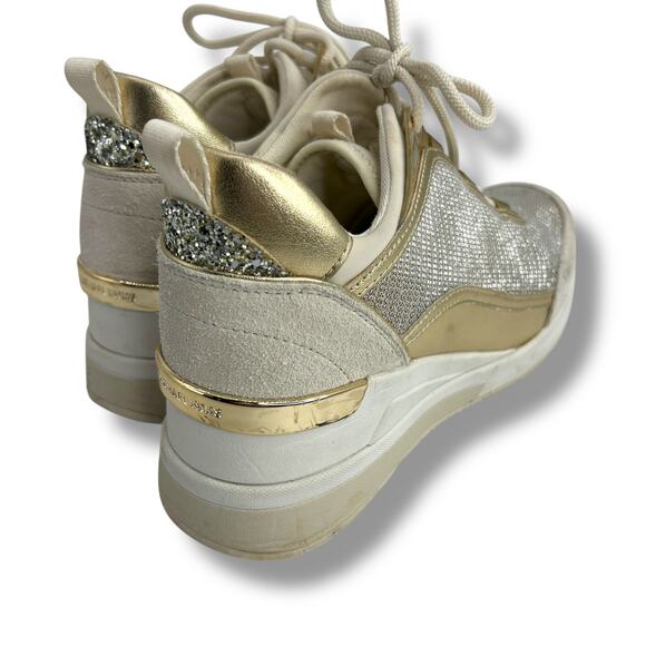 Michael Kors Lolly Trainer Wedge Sneakers 7.5 Metallic Silver gold Glitter EUC - Picture 10 of 16